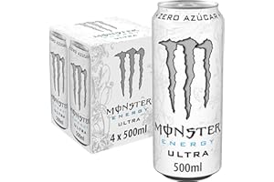 Monster Energy Ultra White, Bebida energética sin Azúcar - Pack 4 latas 500 ml