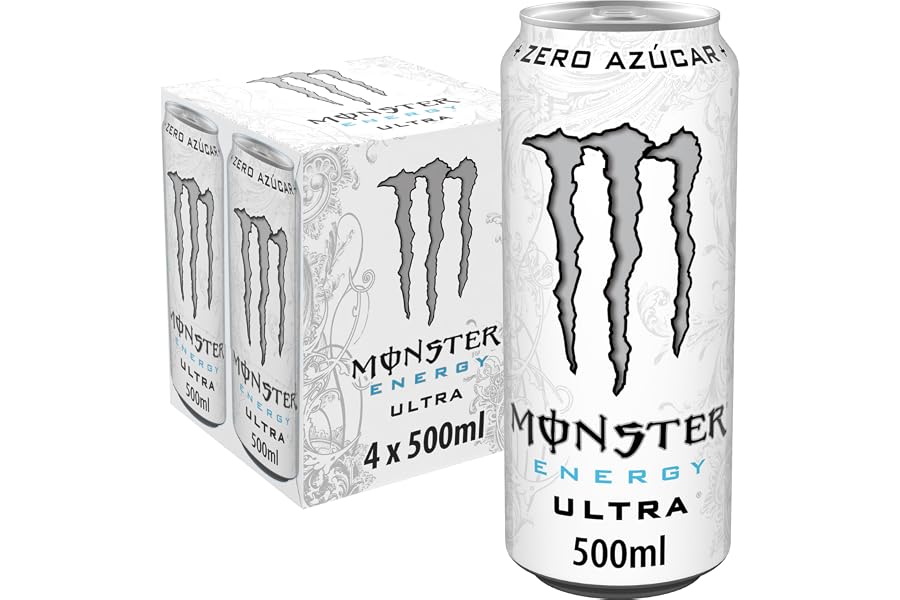 Monster Energy Ultra White, Bebida energética sin Azúcar - Pack 4 Latas 500 ml