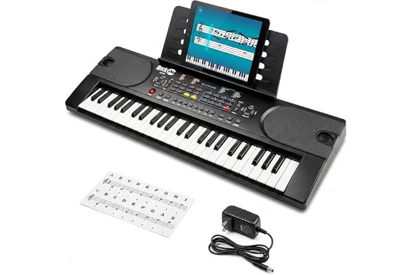 Piano à clavier RockJam 49 touches avec alimentation, pupitre de partitions, autocollants pour notes de piano et leçons de piano Simply Piano.