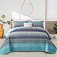 WONGS BEDDING Bohemian Bedspread Double Boho Striped Pattern Printed Quilted Bedspread Coverlet for All Season,Soft Microfiber Quilt Double Size 220x240cm