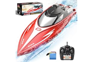 DEERC H120 Bateau Télécommandé Rapide pour piscines et Lacs, Bateau Course 2.4 GHz 20+ MPH Enfants et Adultes avec 2 Batterie Rechargeable, Alarme de Faible Batterie, récupération en Cas chavirement.