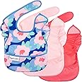 Tiny Twinkle Mess-Proof Baby Bib - Waterproof Bib for Baby Girl or Boy- Machine Washable - Adjustable Closure - PVC, BPA, & Phthalate Free - Great for Travel - Baby Food Bibs (3 Pack,Blue Floral)