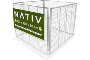 NATIV Garten Komposter 100x100x80 cm mit Bodengitter, Metallkomposter mit 800 Liter Volumen, Drahtkomposter für eigenen Kompost, Metall Komposter als Kompostsieb nutzbar, Kompostierer für Komposterde