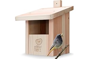 WILDTIER HERZ Nesting Box for Half-Cave Breeders - Bird Box, Nest Box, Solid Wood Untreated Weatherproof, Bird Nesting Box for Garden, Bird House and Breeding Box for Redtails