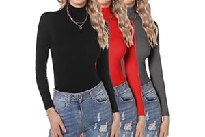 Aottori 3pcs Haut Thermique Femme col Roulé sous Vetement Thermique Maillot de Corps à Manches Longues sous-Vêtements Thermiques Pull T-Shirt