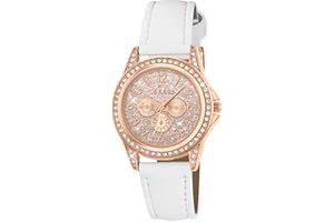 Tikkers pour Fille Montre à Quartz avec Cadran Or Rose Affichage analogique et Bracelet Simili Cuir Blanc Tk0129