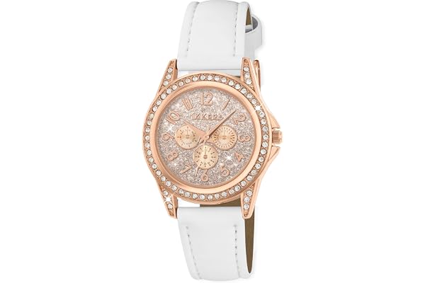 Tikkers flicka analog kvartsklocka med imitationsläderrem TK0129, Rosa guld, armband
