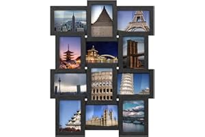 SONGMICS Cornice per Foto Multiple, Collage di 12 Cornici Portafoto da Parete, Cornici per Foto 4x6, Decorazione da Parete, Espositore da Appendere, Assemblaggio Richiesto, Nero Inchiostro RPF26BK