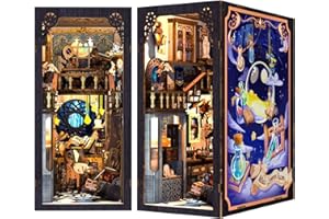 Fsolis DIY Book Nook Kit Maison de Poupées Miniatures Puzzle 3D Livre Bois Serre-Livres d'art avec Lumière LED et Feuille de Poussière Enfichable（The Nebula Rest Room）
