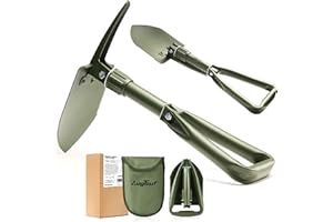 AugTouf Military Folding Camping Shovel, Offroad Survival High Carbon Steel Shovel (18''- Olive)