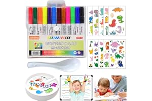 JSHENG 12 Piezas Rotuladores Agua Magicos, Rotuladores Magicos con Cuchara, 2 Pegatinas para Tatuajes, Rotuladores de Agua para Niños, Rotuladores Niños, para Dibujo Graffiti Escritura Pizarra Ropa (C)