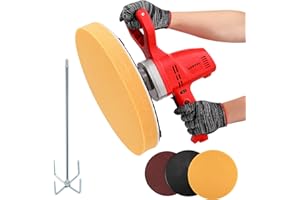NEWTRY Lijadora eléctrica de mortero de albañilería, alisadora manual de yeso para el acabado de paredes, mezcladora de mortero multiusos, con discos de lija esponjosos de repuesto 220V CE