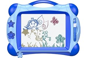 Banne Bon Magnetic Drawing Doodle Board for Kids Toddlers 14Inch Colorful Travel Size Erasable Sketching Pad Toys for Writing Painting and Learning (Blue)