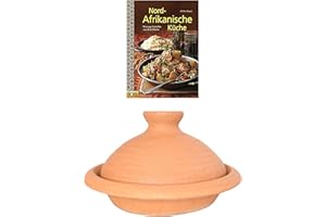 ‎MARRAKESCH ORIENT & MEDITERRAN INTERIOR Tajine, original aus Marokko, inklusive Kochbuch Nord Afrikanische Küche, Tontopf zum Kochen, Targi Ø 27cm, für 1-3 Personen, handgetöpfert aus Marrakesch, frei von Schadstoffe