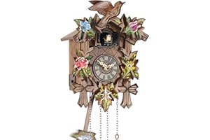 Eble 23137 - Reloj de cuco (madera, funciona con pilas, 5 hojas, pintado, 25 cm)