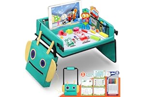 ‎COOLJOY COOLJOY 2 In 1 Kinder Reisetisch, Roboter-Rucksack Abnehmbarer Multifunktionaler, Auto Kinder Knietablett Reisetisch Reise Outdoor Indoor, 5 Pädagogische Zeichenpapiere, 6 Farbstifte