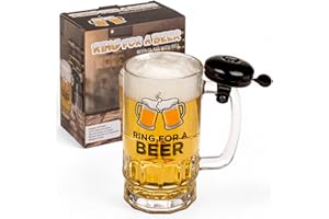 MIJOMA Bicchiere da birra con campanello Ring for a Beer – Divertente bicchiere con campanello per bicicletta sul manico per gli amanti della birra, 500 ml
