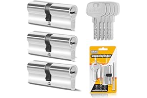 GERCAR 3 cilindros de cerradura con cierre uniforme, 3 cilindros de perfil 35/35, incluye 15 llaves, 70 mm, cerradura de doble cilindro, juego de 3 unidades, longitud: 70 mm, A: 35 B: 35