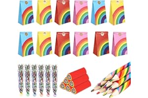 GENZYRE Rainbow Eraser Set, Rainbow Decoration Children's Birthday Rainbow Pens, Children's Rainbow Paper, Rainbow Toy, Rainbow Party Bag Set for Give Aways, Children's Birthday Party, Rainbow