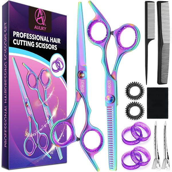 Haarschere Set 7 Zoll - Schneide- & Ausdünnungsschere + Rasiermesser - 6CR Edelstahl - Schwarz