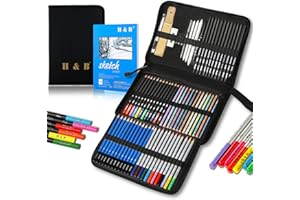 Drawing Pencils and Sketch Pad 72 Pieces,H & B Artist Colouring Pencils Sketching Set, Complete Sketch Kit Includes Graphite Pencils,Colour Drawing Pencils for Kids,Adults