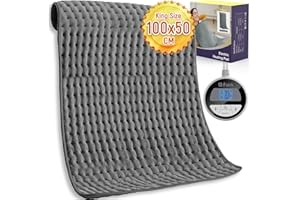 Qfun Almohadilla Térmica Eléctrica, Manta Electrica Lumbar 100x50cm con 6 Modes Temporizadores para Atrás, Cuello, Hombro, Barriga, Thermal Pad Apagado Automático y Lavable a Máquina