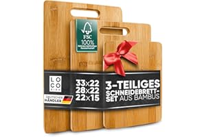 SIDORENKO Loco Bird deska do krojenia, zestaw 3 sztuk, 33 x 22 cm, 28 x 22 cm, 15 x 22 cm, deski do krojenia z bambusa do kuchni, drewniana deska do krojenia, deska do krojenia