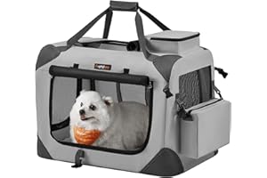 Feandrea Hundebox faltbar, Transportbox Hund, M, Hundetasche, Oxford-Gewebe, Netzstoff, atmungsaktiv tragbar transportabel, Metallrahmen, mit Griffen, Taschen, 60 x 42 x 42 cm, rauchgrau PDC060G02
