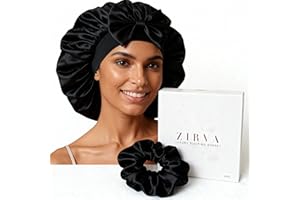 Zirva Reversible Satin Silk Bonnet for Sleeping with Scrunchie, Hair Bonnet for Women, Double-Layer Silk Hair Wrap for Curly Hair, Gentle on Hair Strands, Adjustable Satin Hair Bonnet for Sleeping