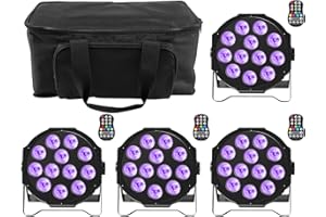 ZonQoonz 4PCS RGBW Foco Par LED Bateria con Bolsa, 12 LED Recargable Luces Escenario con Función de Temporización y Activación por Sonido, Exterior Luces Fiesta para DJ Discoteca Boda Cumpleaños