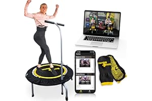 Boogie Bounce Rebounder | Folding & Super-Quiet Fitness Trampoline For Adults & Children | New Mobile App & Online Workouts Every Month | Adjustable Handle & 20st Weight Limit