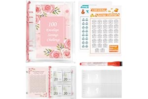Fettwal A5 Classeur Budget, 100 Enveloppe Budget Planner Enveloppe avec 3 Challenge Tracker et 1 Crayon Aquarelle, Organisateur Argent, Planificateur de Épargne pour Economie Argent, Nouveau Rose