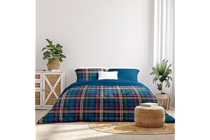 Ruggeri - Parure Copripiumino Matrimoniale - 100% Morbida Flanella di Alta Qualità | 2 Federe Double + 1 Copripiumino Double | Lenzuola Calde per l'inverno in microfibra - Everyday (Quadri Blu)