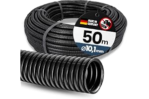Kalitec 50 m Flexrör NW 10 - Oslitsad Korrugerad Slang och Kabelskydd | Svart tomrör i polypropen för mårdskydd. UV-beständigt skyddsrör för bil och trädgård med 12,7 mm ytterdiameter.