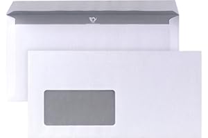 ‎BONG POSTHORN Briefumschlag DIN lang (1000 Stück), haftklebender Briefumschlag mit Fenster, weiße Briefumschläge mit grauem Innendruck für Sichtschutz, 110 x 220 mm, 80g/m²