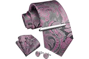 Enlision 9CM Corbata Paisley Corbata Pañuelo Bolsillo Corbatas y Gemelos Corbata Clip Conjunto para Hombre