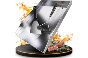 valuents® Grillplatte - Plancha Grill Platte aus dickem & rostfreiem Edelstahl – 40 x 30 cm – für BBQ Gasgrill & Kohlegrill geeignet +PLUS: Bürste & Grillspachtel