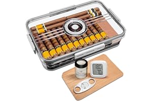 CLZOONG Cigar Humidor Acrylic Cigar Case with Hygrometer and Humidification Glass, Cedar Rack, Cigar Cutter, Cigar Storage Box for Home/Office (Small)