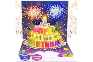 FITMITE Birthday Cards, MUSIC & LIGHTS & BLOWABLE CANDLE Pop up Happy Birthday Card, Birthday Gifts for Women Men Husband Wife Sister Friends Kids, Birthday Greeting Cards With Envelopes