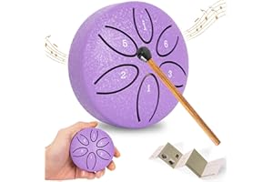 BQKOZFIN 3 Inch Steel Tongue Drum 6 Notes Hand Drum Percussion Instrument, Mini Steel Tongue Drum with Drum Mallets, Music Book for Meditation Yoga Musical Education (Purple)