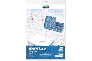 Katy Sue Snowflake Stepper Cards & Envelopes - Contains 12 Ready to Decorate Stepper Cards in 6 Blue, Pink & Silver Designs & Colours Plus 12 White Envelopes (162 x 229mm)