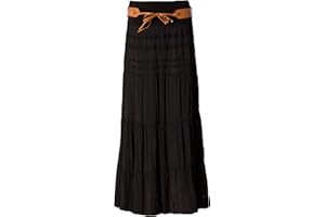 FASHION YOU WANT Damen Sommer Rock Größe 34/36 bis Größe 50/52 verfügbar Langer Maxirock Strandrock Sommerock lang Gürtel Amber Boho Retro Maxirock