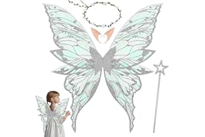 Orifinter Feenflügel Erwachsene Kinder, Schmetterlingsflügel Feen Kostüm Damen, Faschingskostüme Damen, Elfenflügel mit Feenstab für Karneval Halloween Kostüm Geburtstag Cosplay Comic Con Themed Party