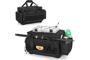 GOBUROS Wasserdichte Angelausrüstungstasche mit EVA-Unterseite und Rutenhalter, Zangenaufbewahrung, Schwarz