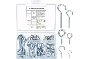 HMKESOTERIC Zestaw 44 haków śrubowych: 12 śrub hakowych z gwintem i 12 śrub z oczkami i 20 hakami na kubki, haki sufitowe, oczka, śruby oczkowe, haczyki z oczkami, haki wkręcane do drewna ogrodowego