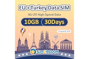 SIM2ROAM EU+Turkey SIM Card 30 Days | Data ONLY | 10GB of High-Speed 4G LTE Data | Europe Travel Sim Card | NO Registration, ID authentication Needed! |No Calls, NO SMS