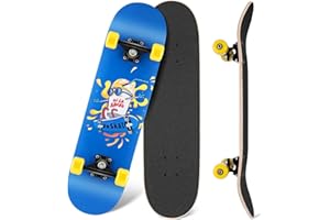 WeSkate Skateboard Classico per Principianti 80 x 20 cm, Skate Board 7 Strati di Acero Double Kick Deck Concavo Skateboard per Bambini Adolescenti Giovani Adulti Ragazze Ragazzi