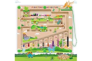 Fullware Dinosaur Montessori Toys for 3 4 5 6 Year Old, Wooden Magnetic Maze Game for Boys Girls, Colour Matching & Number Counting, Sensory Toy, Fine Motor Skills Early Development & Activity Toys