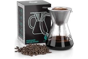 Coffee Gator Caffettiera Pour Over con filtro permanente in acciaio inox e caraffa. Dripper per fare il caffè (400ml)