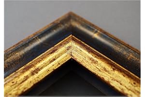 Artecentro cornice dorata per quadri - oro/colore con o senza passepartout in legno-varie misure (oro/blu, 60 x 80 + passepartout)